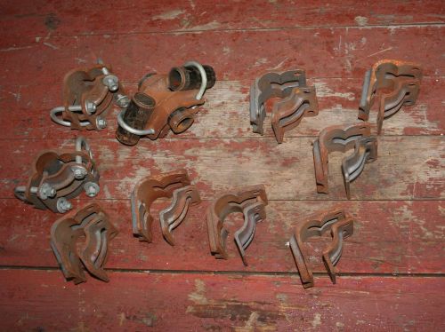 Lot of 10 cast iron pipe/conduit struts brackets clamps angle braces metal art for sale