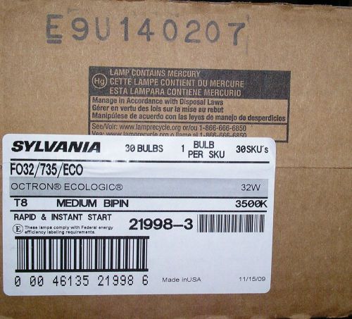 Case Of 30 Sylvania F032/35/ECO T8 32 Watt Fluorescent Light Bulb