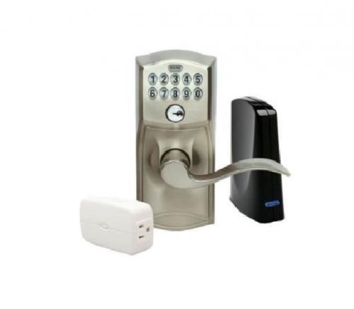 Schlage LiNK Wireless Keypad Entry Lever Lock Starter Kit System, Satin Nickel