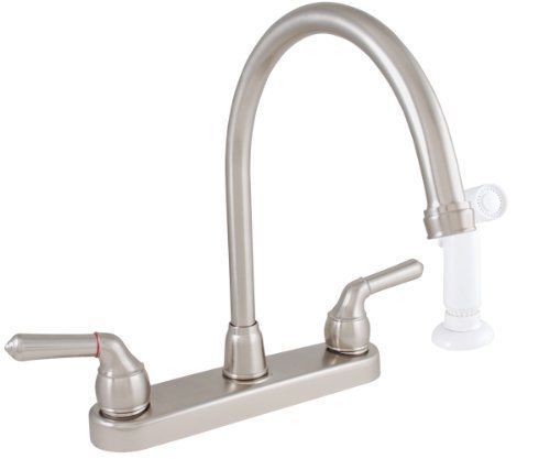 LDR 952 36425SS Exquisite Kitchen Faucet  Gooseneck Spout  Dual Handle  With Whi