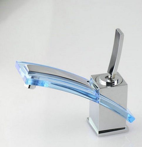 Blue Temper Glass Bathroom Basin &amp; Kitchen Sink Mixers Taps Chrome Finish Faucet