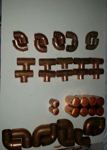 3/4 1/2 copper t tee 90 degree coupling 39 lot sweat plumbing fitting $.84 each for sale
