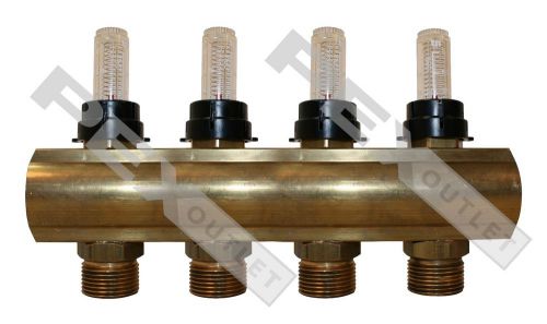 4 Circuit Brass Radiant Heat Manifold end w/ Flow Meter