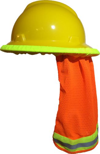 Safety hard hat neck shield / helmet sun shade hi vis reflective stripe - orange for sale