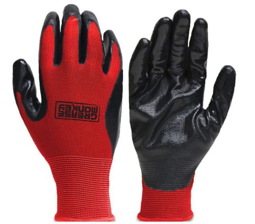 1 pair grease monkey nitrile coated work gloves black red large size l mechanic for sale