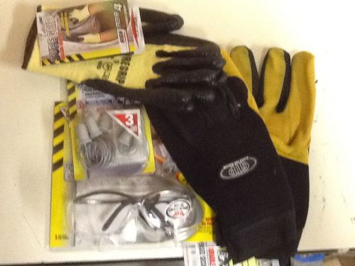 4 assorted work gear cut resistant gloves, cowhide gloves safety glasses ear