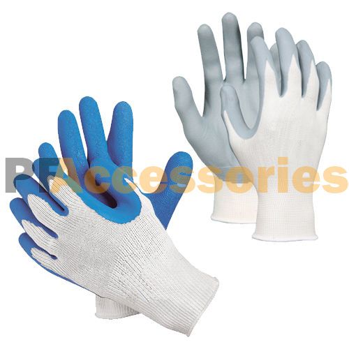 12 Pairs White Nylon Shell Safety Work Glove w/ Blue Gray Nitrile Coated L XL