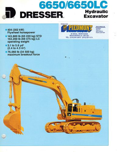 DRESSER VINTAGE 6650 6650LC HYDRAULIC EXCAVATOR  BROCHURE 1991