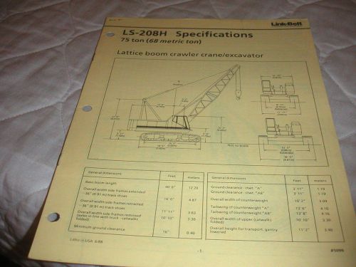 1988 link-belt model ls-208h lattice boom crawler crane sales brochure for sale