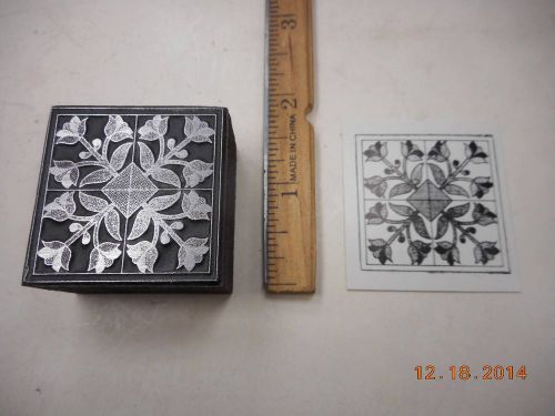 Letterpress Printing Printers Block, Stylized Tulip Flowers Ornament