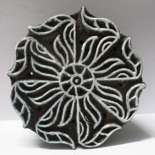 WOODEN HAND CARVED TEXTILE PRINTING FABRIC BLOCK STAMP ROUND CARVING DESIGN 01