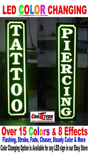 LED Color Changing Light up Signs - TATTOO &amp; PIERCING - 46&#034;x12&#034; 15 colors, video