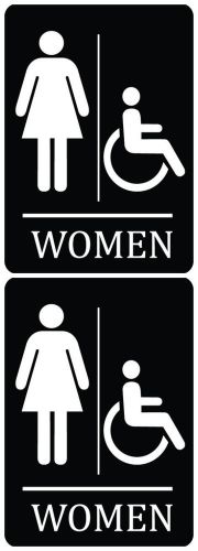 2 New Signs Bathroom WOMEN Girl Restroom Wheelchair Accessible Black s107 USA