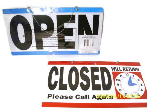 Open Closed Hanging Door Sign with will return Clock with movable hands