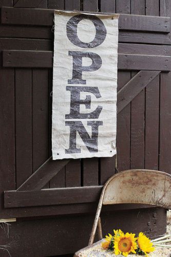 Distressed Canvas &#039;OPEN&#039; Banner, Chippy Painted Country Sign for Porch or Store