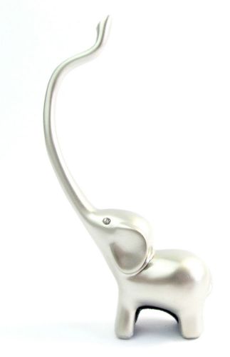Silver &#034;Satin Finish&#034; Elephant with Long Trunk Ring Holder - Boxed