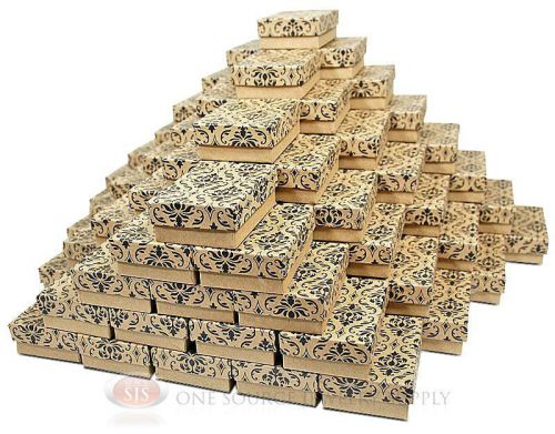 (100) Damask Print Kraft 3 1/4&#034; X 2 1/4&#034; Cotton Filled Jewelry Gift Boxes