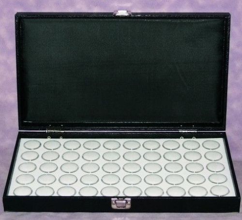Traveling wood display case with 50 white gem jars for sale