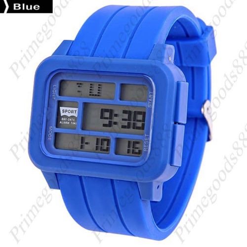 Grid LCD Electronic Alarm Chronograph Wrist Men&#039;s Wristwatch Back light Blue