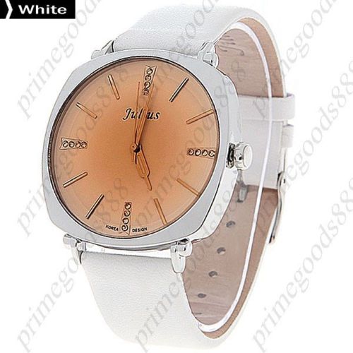 Unisex Quartz Wrist Watch with Genuine Leather Band in White Free Shipping