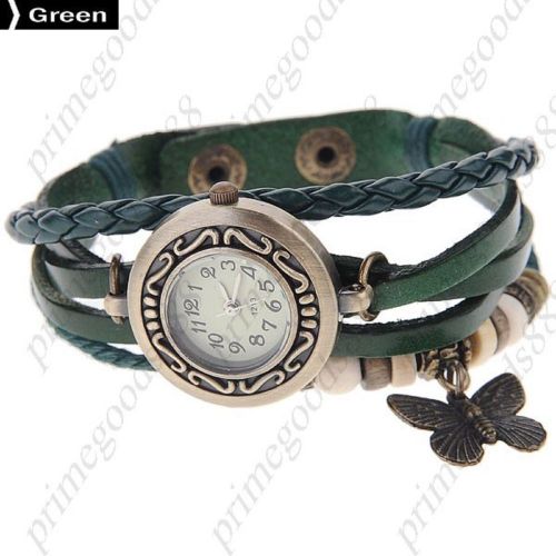Synthetic Leather Butterfly Quartz Wrist Wristwatch Free Shipping Women&#039;s Green