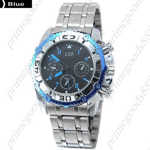 Stainless steel band date analog quartz false sub dials men&#039;s wristwatch blue for sale
