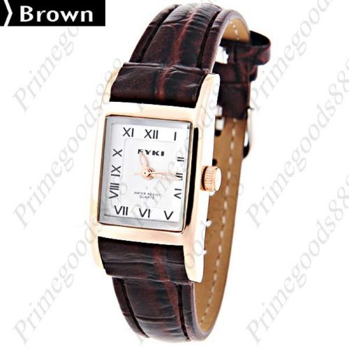 Square Case PU Leather Wrist Lady Ladies Quartz Wristwatch Women&#039;s Brown