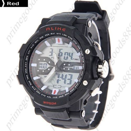 50 meters waterproof digital date analog men&#039;s wrist quartz wristwatch red for sale