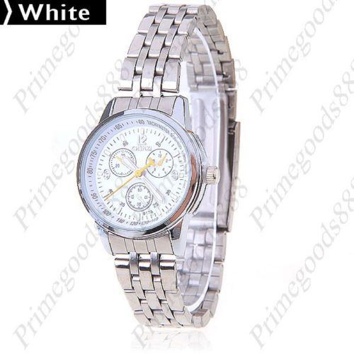 Round Silver Stainless Steel Quartz Lady Wrist Ladies Wristwatch Women&#039;s White