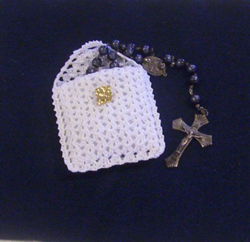 New Hand Crochet White Lacy Cotton Rosary Jewelry Pouch