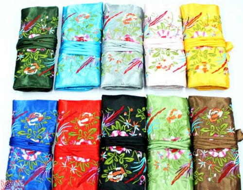BRAND NEW 10PCS CHINESE HANDMADE EMBROIDERY SILK JEWELRY ROLLS/WALLET /PURSE BAG