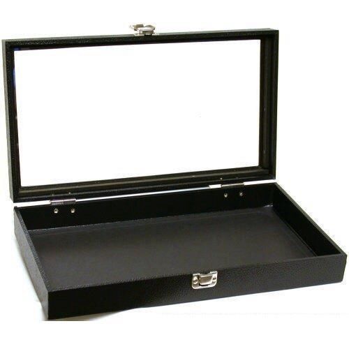 Lot of (2) glass top display case for jewelry (black) for sale