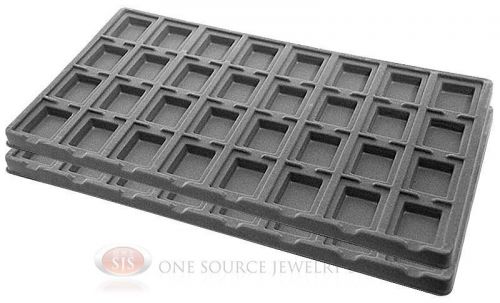 2 Gray Insert Tray Liners W 32 Compartments Earrings Organizer Jewelry Display