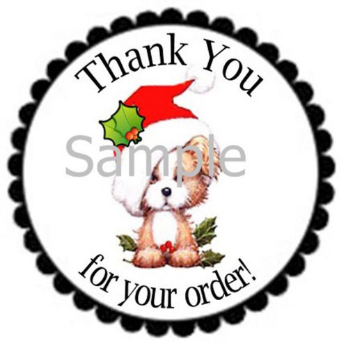 CHRISTMAS PUPPY THANK YOU - 1&#034; STICKER / SEAL LABELS
