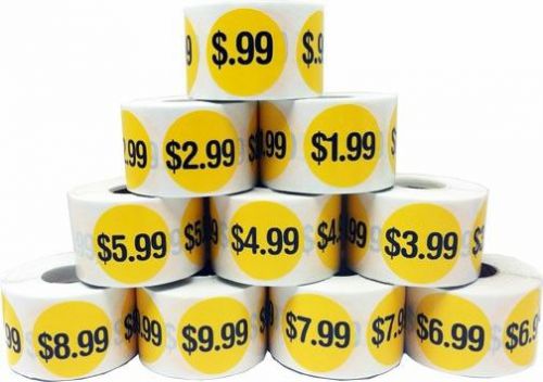 Retail Pricing Stickers - Price point label pack- $.99 to $9.99 - 10 Rolls