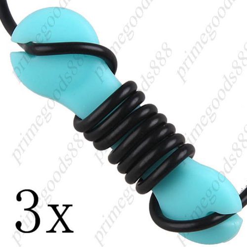 3 x Blue Big Dumbbell Shaped Flexible Earphones Cable Cord Wrap Free Shipping