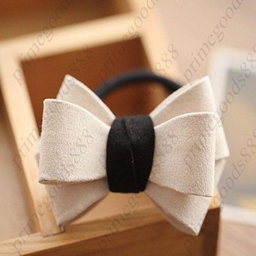 Bowknot Dull Polish Rubber Band Hair Ring Hairpin Pin Free Shipping in Beige