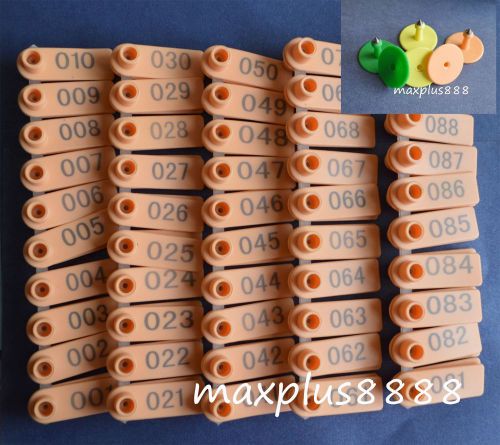 100sets Orange Sheep Goat Ear Tag  Lable Identification  With Number Eartag NEW
