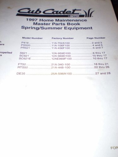 Cub Cadet 1997 Spring and Summer Home Maintenance Master Parts Book