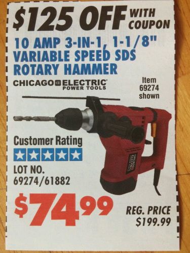 HARBOR FREIGHT TOOLS 10 AMP Rotary Hammer Drill.... Coupon Only