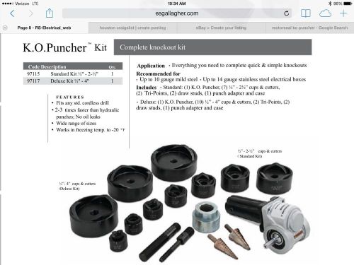 New rectorseal 97117 k.o. punch kit knockout deluxe kit 1/2&#034;-4&#034; for sale
