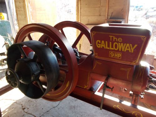 9 HP Galloway Hit And Miss Antique Gas Engine on Cart w/ Factory Clutch Pulley