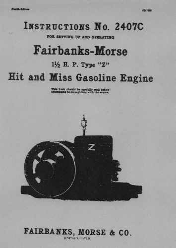 Fairbanks morse 1 1/2  hp type z instructions no. 2407c for sale