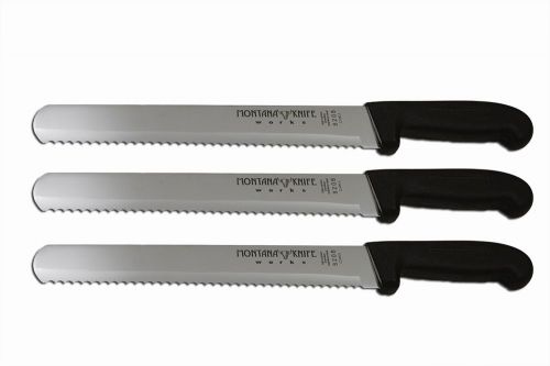 3 Montana Knifeworks 10&#034; Serrated Bread Knives Black Fibrox Handle Brand New!!