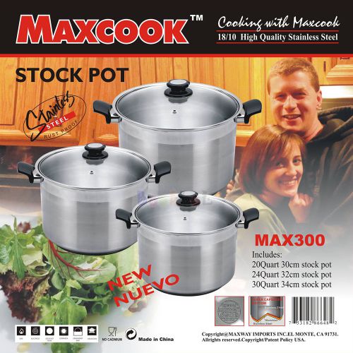 Maxcook 20/24/30qt Quart 18/10 Stainless Steel Large Stock Pots Glass Lid Set