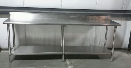 Used 96&#034;W x 24&#034;D Stainless Steel Work Table With Undershelf and Backsplash