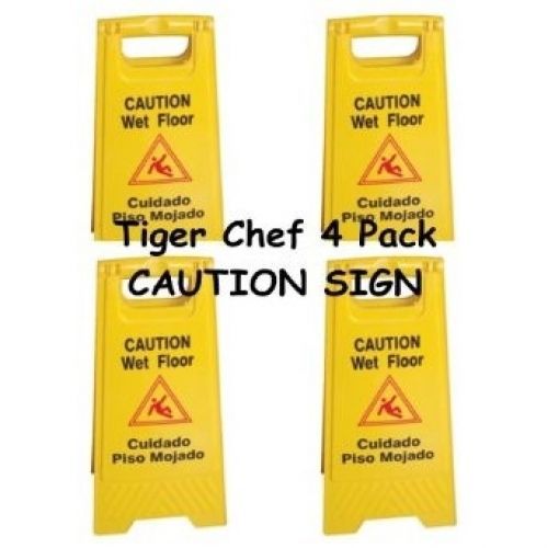 Wet Floor Caution Sign, Yellow, Plastic (4 Pack)