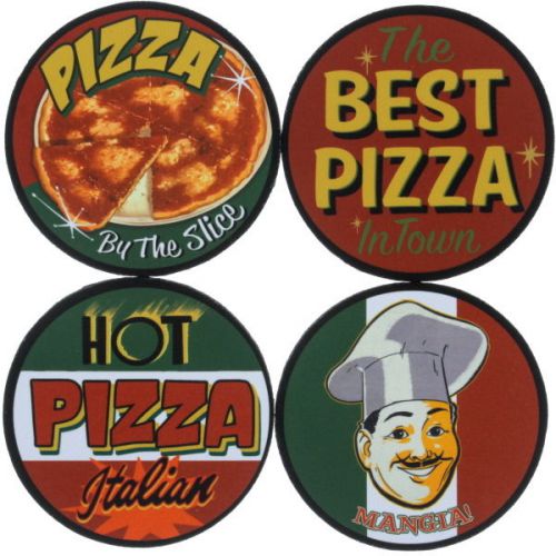 Retro Pizza Restaurant Italian Chef Wood Cork Drink Coasters Set