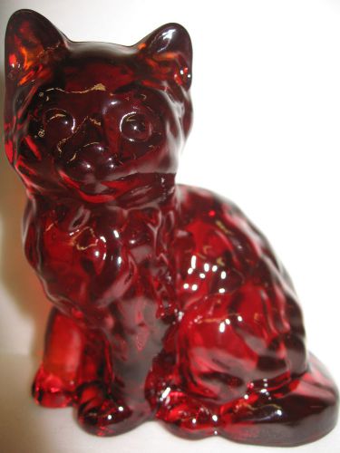 Ruby Red glass Cat Kitten paperweight kitty art figurine gold solid figure mint