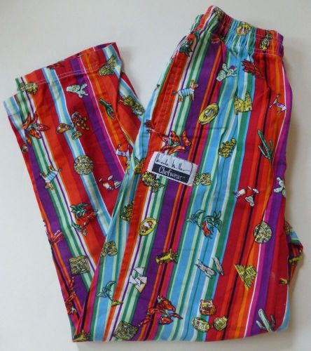 Size Medium Nicole Miller Chef Pants Mexican Theme Elastic Waist Bright Stripes